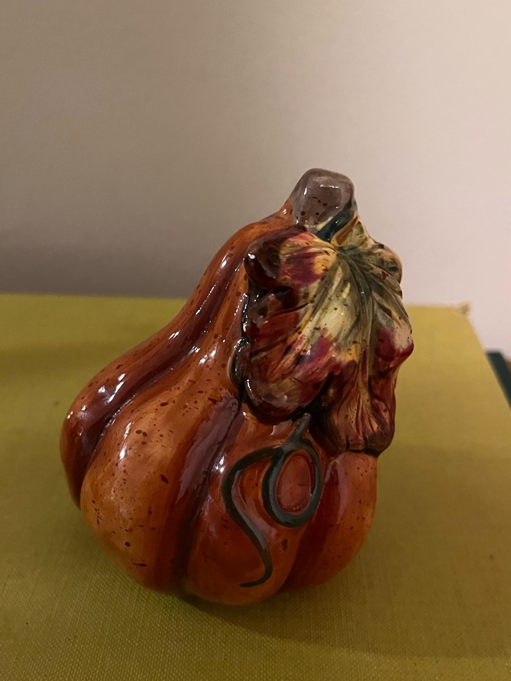 Hand-Painted Ceramic Pumpkin Figurine in Orange